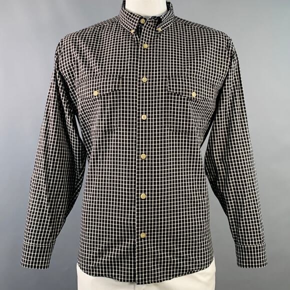 WOOLRICH Size L Black White Checkered Cotton Two Pockets Long Sleeve Shirt - Picture 1 of 6